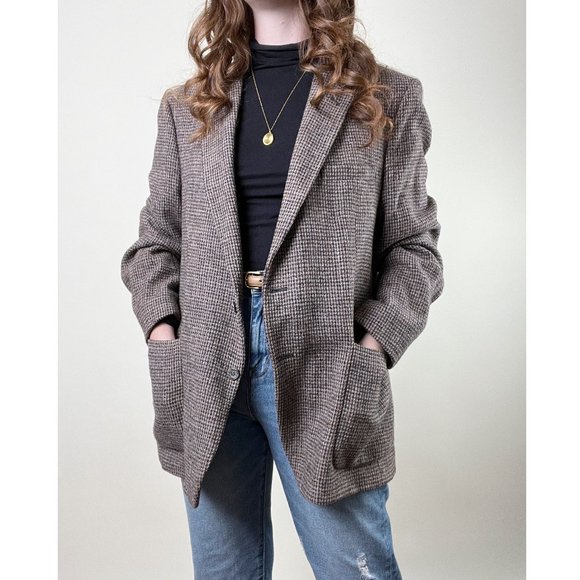 Vintage Union Made Harris Tweed Knit Scottish Wool Oversized Blazer Jacket Coat - Picture 2 of 11
